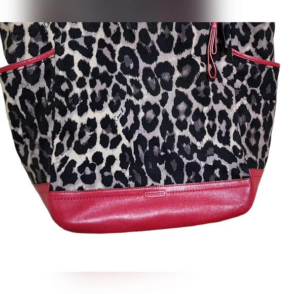 Coach Ocelot Red Leather Black Leopard Print Tote Handbag F25178 - Picture 8 of 15